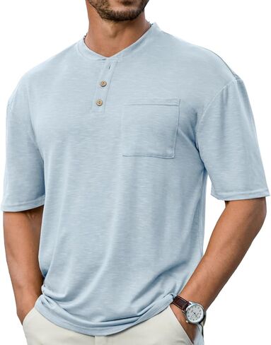 Opomelo Men's Henley Shirt Short Sleeve Athletic Stretch Henley Tee Basic Summer Button T-Shirts with Pocket in Kuwait