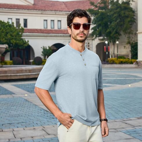 Opomelo Men's Henley Shirt Short Sleeve Athletic Stretch Henley Tee Basic Summer Button T-Shirts with Pocket in Kuwait