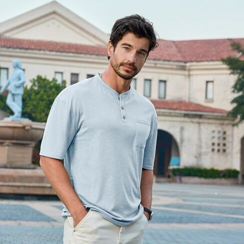 Opomelo Men's Henley Shirt Short Sleeve Athletic Stretch Henley Tee Basic Summer Button T-Shirts with Pocket in Kuwait