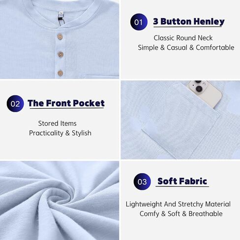 Opomelo Men's Henley Shirt Short Sleeve Athletic Stretch Henley Tee Basic Summer Button T-Shirts with Pocket in Kuwait