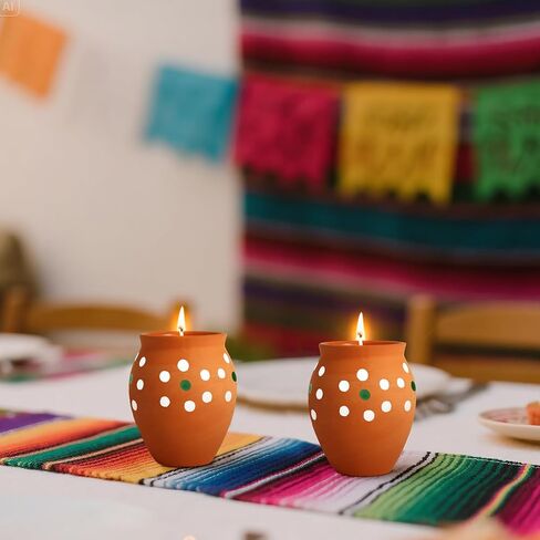 Nuanchu 12 Pcs Cantaritos De Barro Mexicanos Candles Mini 2 oz Mexican Clay Cup Candles Decorative Pottery Jarras De Barro Mexicanos Gifts for Birthday Wedding Party Favors Decorations (Elegant) in Saudi Arabia