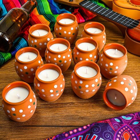Nuanchu 12 Pcs Cantaritos De Barro Mexicanos Candles Mini 2 oz Mexican Clay Cup Candles Decorative Pottery Jarras De Barro Mexicanos Gifts for Birthday Wedding Party Favors Decorations (Elegant) in Saudi Arabia