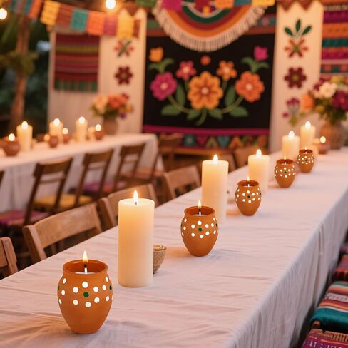 Nuanchu 12 Pcs Cantaritos De Barro Mexicanos Candles Mini 2 oz Mexican Clay Cup Candles Decorative Pottery Jarras De Barro Mexicanos Gifts for Birthday Wedding Party Favors Decorations (Elegant) in Saudi Arabia