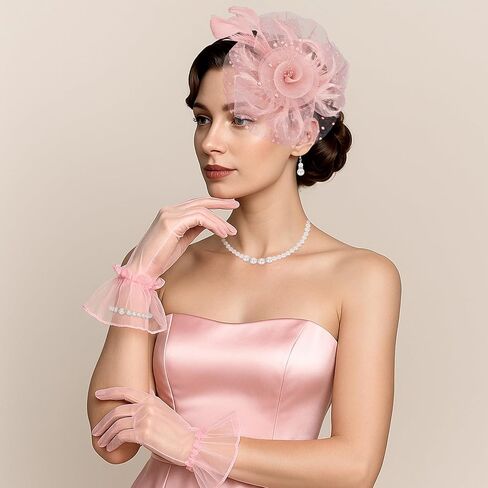Cavetee 4 PCS fascinator for Women و Champagnetea Party Fascinators و Lace Glove مجموعة من أجل النساء في عشرينيات القرن العشرين in Saudi Arabia