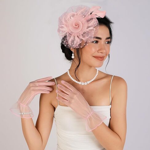Cavetee 4 PCS fascinator for Women و Champagnetea Party Fascinators و Lace Glove مجموعة من أجل النساء في عشرينيات القرن العشرين in Saudi Arabia