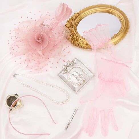 Cavetee 4 PCS fascinator for Women و Champagnetea Party Fascinators و Lace Glove مجموعة من أجل النساء في عشرينيات القرن العشرين in Saudi Arabia