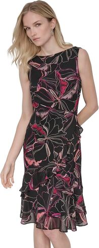 DKNY Women's Sleeveless Jewel Neck Ruffle Hem Knee Length Midi Dress in Saudi Arabia