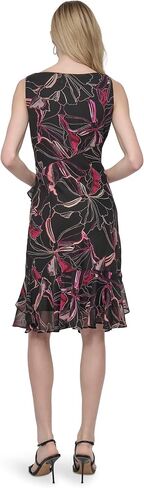 DKNY Women's Sleeveless Jewel Neck Ruffle Hem Knee Length Midi Dress in Saudi Arabia