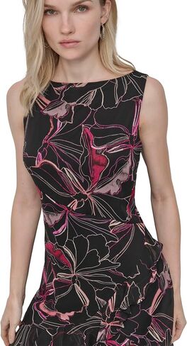 DKNY Women's Sleeveless Jewel Neck Ruffle Hem Knee Length Midi Dress in Saudi Arabia