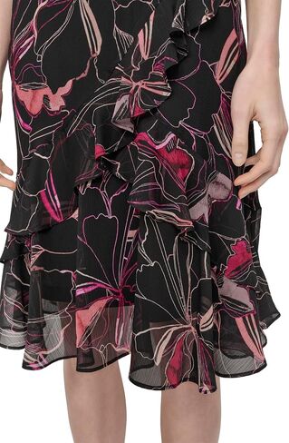 DKNY Women's Sleeveless Jewel Neck Ruffle Hem Knee Length Midi Dress in Saudi Arabia