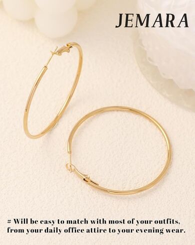 Gold Hoop Earrings for Women Hypoallergenic Stainless Steel Large Thin Gold Hoop Earrings Lightweight Big Hoops Aretes de Acero Inoxidable para Mujer 30/40/50/60MM in Saudi Arabia