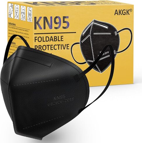 قناع الوجه akgk KN95 50 قطعة، أقنعة حماية قابلة للتنفس، مغلفة بشكل فردي، أقنعة سوداء KN95 مكونة من 5 طبقات، أقنعة أمان للغبار in Kuwait