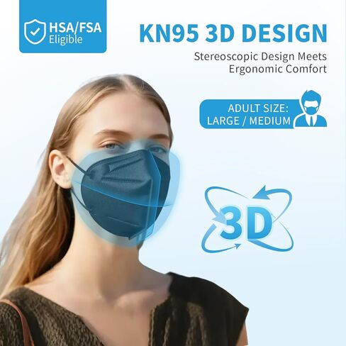 قناع الوجه akgk KN95 50 قطعة، أقنعة حماية قابلة للتنفس، مغلفة بشكل فردي، أقنعة سوداء KN95 مكونة من 5 طبقات، أقنعة أمان للغبار in Kuwait