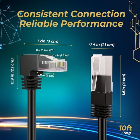 TNP Cat6 Ethernet Cable (Right Angle Up, 3 FT) RJ45 90 Degree Network Connector 500 MHz 10 Gigabit Gold Plated Patch Plug Wire LAN Cord for PS4 Fire-Stick Xbox One Smart TV Gaming & Computer in Kuwait