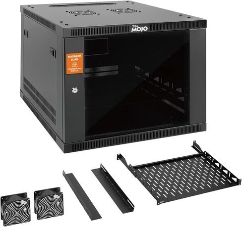 Tecmojo 15U Wall Mount Rack,15U Rack 23.6 Inch Depth,Hold Up to 176 Lbs,Enclosed Wall Mount Rack with 2 Colling Fans,for 19 Inch Network,Server and AV Gear,Glass Door(Elite Collection) in Kuwait