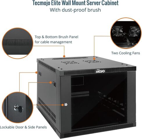 Tecmojo 15U Wall Mount Rack,15U Rack 23.6 Inch Depth,Hold Up to 176 Lbs,Enclosed Wall Mount Rack with 2 Colling Fans,for 19 Inch Network,Server and AV Gear,Glass Door(Elite Collection) in Kuwait