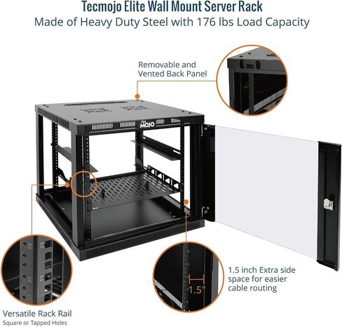Tecmojo 15U Wall Mount Rack,15U Rack 23.6 Inch Depth,Hold Up to 176 Lbs,Enclosed Wall Mount Rack with 2 Colling Fans,for 19 Inch Network,Server and AV Gear,Glass Door(Elite Collection) in Kuwait