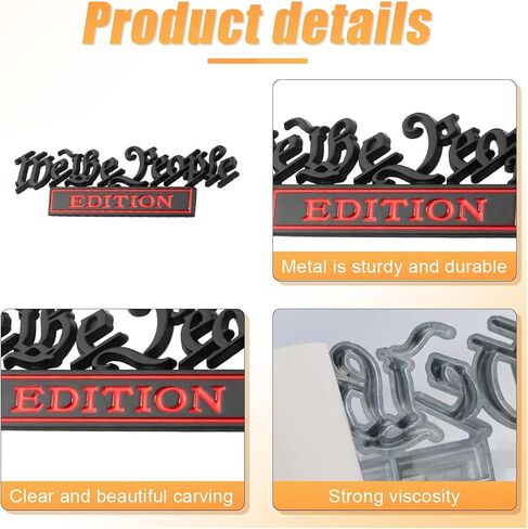 Classic We The People Edition Emblems, Full Metal Fender Badge Decal, 3D Sticker Decal Universal Bumper Personalized Decoration, Car Exterior Accessories for Car SUV Truck (Black Red) in Saudi Arabia