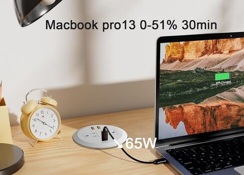 3 بوصة سطح المكتب Grommet ، 65W GAN USB C محطة الشحن السريع ، منفذ 3-USB ، جبل تدفق ، قابس مسطح ، سلك الطاقة 6.5 قدم. in Saudi Arabia