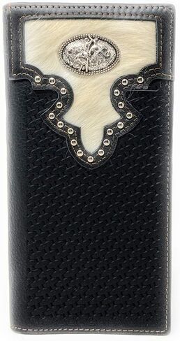 فراء البقر الغربي من الفرو الأصلي سلة سلة bifold محفظة في Multi Remblem (القهوة Longhorn) in Kuwait