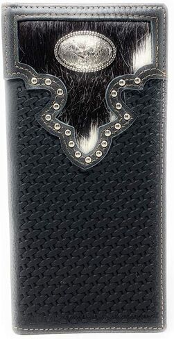 فراء البقر الغربي من الفرو الأصلي سلة سلة bifold محفظة في Multi Remblem (القهوة Longhorn) in Kuwait