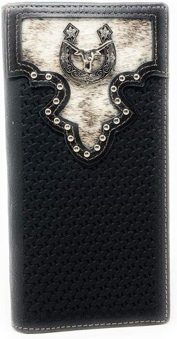 فراء البقر الغربي من الفرو الأصلي سلة سلة bifold محفظة في Multi Remblem (القهوة Longhorn) in Kuwait