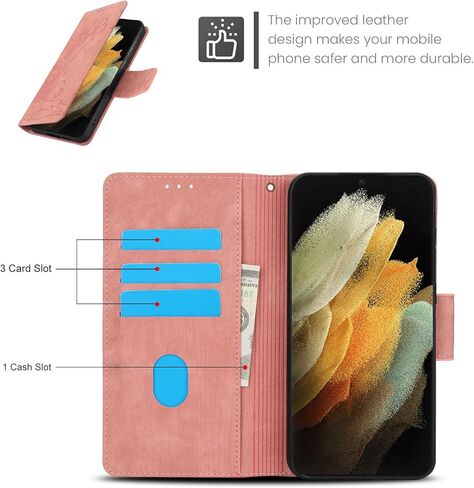 Asuwish Phone Case for Samsung Galaxy S21 Ultra 5G Wallet Cover with Tempered Glass Screen Protector Flip Wrist Strap Credit Card Holder Slot Stand Cell S21ultra 21S S 21 21ultra G5 Women Rose Gold in Saudi Arabia