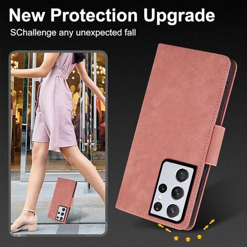 Asuwish Phone Case for Samsung Galaxy S21 Ultra 5G Wallet Cover with Tempered Glass Screen Protector Flip Wrist Strap Credit Card Holder Slot Stand Cell S21ultra 21S S 21 21ultra G5 Women Rose Gold in Saudi Arabia