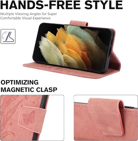 Asuwish Phone Case for Samsung Galaxy S21 Ultra 5G Wallet Cover with Tempered Glass Screen Protector Flip Wrist Strap Credit Card Holder Slot Stand Cell S21ultra 21S S 21 21ultra G5 Women Rose Gold in Saudi Arabia