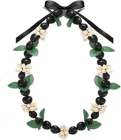 تخرج ملون بلينغ أسود كوكوي نوت جوز قلادة مخرجة مكتنزة Luau Leis Ribbon Bow Necklace للنساء للنساء إكسسوارات التخرج هاواي هدية in Saudi Arabia