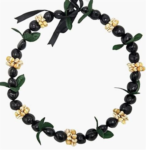 تخرج ملون بلينغ أسود كوكوي نوت جوز قلادة مخرجة مكتنزة Luau Leis Ribbon Bow Necklace للنساء للنساء إكسسوارات التخرج هاواي هدية in Saudi Arabia