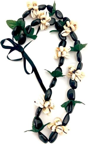 تخرج ملون بلينغ أسود كوكوي نوت جوز قلادة مخرجة مكتنزة Luau Leis Ribbon Bow Necklace للنساء للنساء إكسسوارات التخرج هاواي هدية in Saudi Arabia