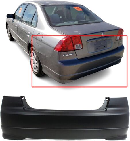 FITPARTS متوافقة مع غطاء المصد الخلفي 2004 2005 Honda Civic Sedan 04 05. جديد ، مسبب وجاهز للطلاء. ث/س الهرب هوك ثقب ومتنزه الثقوب المستشعر. HO1100217 04715S5AA91ZZ in Kuwait