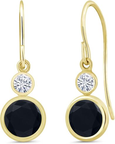 Gem Stone King 14K Yellow Gold Black Onyx and White Moissanite Drop Dangle Earrings For Women (1.80 Cttw, Gemstone December Birthstone, Round 6MM and 3MM) in Saudi Arabia