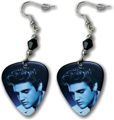 Elvis Presley Portrait Guitar Pick Earrings With Black And Silver Accent Beads - Mid-South Products in Saudi Arabia