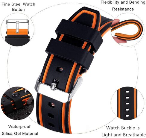Silicone Watch Bands Divers Model Replacement Rubber Sport Watch Strap 20mm 22mm 24mm 26mm Waterproof Line Silver Buckle for Men and Women in Saudi Arabia