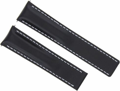 Ewatchparts 22mm Leather Watch Band Strap Smooth Compatible With Breitling Navitimer 22/20mm Clasp Black With White Stitching in Saudi Arabia