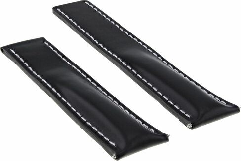 Ewatchparts 22mm Leather Watch Band Strap Smooth Compatible With Breitling Navitimer 22/20mm Clasp Black With White Stitching in Saudi Arabia