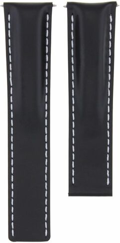 Ewatchparts 22mm Leather Watch Band Strap Smooth Compatible With Breitling Navitimer 22/20mm Clasp Black With White Stitching in Saudi Arabia