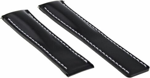 Ewatchparts 22mm Leather Watch Band Strap Smooth Compatible With Breitling Navitimer 22/20mm Clasp Black With White Stitching in Saudi Arabia