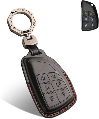 QBUC for Chevy Genuine Leather Key Fob Cover, Smart Key Holder Sleeve Fit for Chevy 2025 2024-2021 Tahoe Suburban GMC Yukon GM Buick, Silverado Sierra 2500HD 3500HD (Black, 6 Buttons) in Saudi Arabia