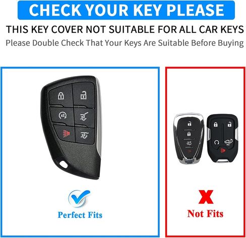 QBUC for Chevy Genuine Leather Key Fob Cover, Smart Key Holder Sleeve Fit for Chevy 2025 2024-2021 Tahoe Suburban GMC Yukon GM Buick, Silverado Sierra 2500HD 3500HD (Black, 6 Buttons) in Saudi Arabia