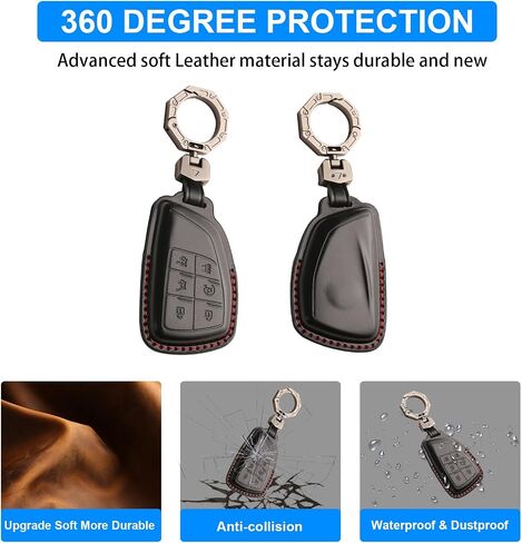 QBUC for Chevy Genuine Leather Key Fob Cover, Smart Key Holder Sleeve Fit for Chevy 2025 2024-2021 Tahoe Suburban GMC Yukon GM Buick, Silverado Sierra 2500HD 3500HD (Black, 6 Buttons) in Saudi Arabia