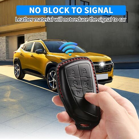 QBUC for Chevy Genuine Leather Key Fob Cover, Smart Key Holder Sleeve Fit for Chevy 2025 2024-2021 Tahoe Suburban GMC Yukon GM Buick, Silverado Sierra 2500HD 3500HD (Black, 6 Buttons) in Saudi Arabia