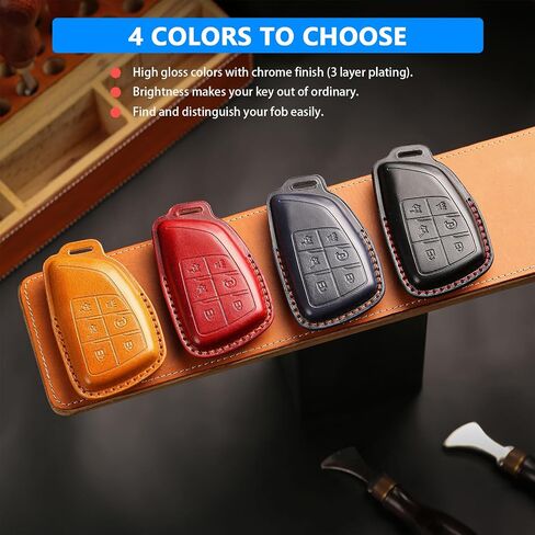 QBUC for Chevy Genuine Leather Key Fob Cover, Smart Key Holder Sleeve Fit for Chevy 2025 2024-2021 Tahoe Suburban GMC Yukon GM Buick, Silverado Sierra 2500HD 3500HD (Black, 6 Buttons) in Saudi Arabia