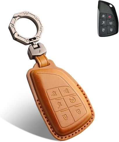 QBUC for Chevy Genuine Leather Key Fob Cover, Smart Key Holder Sleeve Fit for Chevy 2025 2024-2021 Tahoe Suburban GMC Yukon GM Buick, Silverado Sierra 2500HD 3500HD (Black, 6 Buttons) in Saudi Arabia