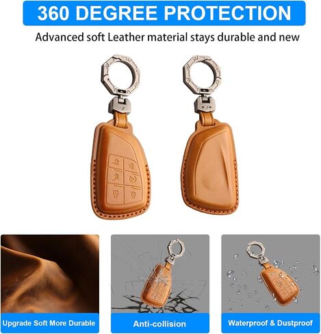 QBUC for Chevy Genuine Leather Key Fob Cover, Smart Key Holder Sleeve Fit for Chevy 2025 2024-2021 Tahoe Suburban GMC Yukon GM Buick, Silverado Sierra 2500HD 3500HD (Black, 6 Buttons) in Saudi Arabia