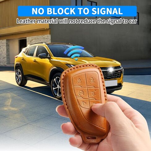 QBUC for Chevy Genuine Leather Key Fob Cover, Smart Key Holder Sleeve Fit for Chevy 2025 2024-2021 Tahoe Suburban GMC Yukon GM Buick, Silverado Sierra 2500HD 3500HD (Black, 6 Buttons) in Saudi Arabia