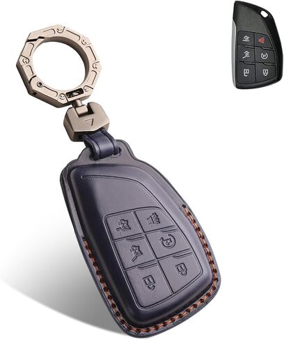 QBUC for Chevy Genuine Leather Key Fob Cover, Smart Key Holder Sleeve Fit for Chevy 2025 2024-2021 Tahoe Suburban GMC Yukon GM Buick, Silverado Sierra 2500HD 3500HD (Black, 6 Buttons) in Saudi Arabia