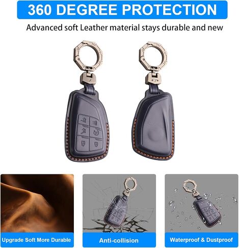 QBUC for Chevy Genuine Leather Key Fob Cover, Smart Key Holder Sleeve Fit for Chevy 2025 2024-2021 Tahoe Suburban GMC Yukon GM Buick, Silverado Sierra 2500HD 3500HD (Black, 6 Buttons) in Saudi Arabia